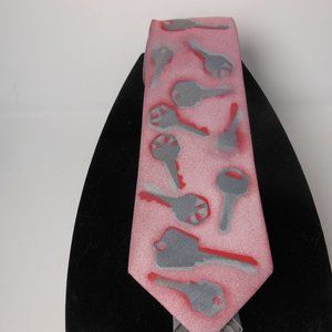Lands' End Mens Grey Tie, unique hand painted key design, one of a kind, necktie